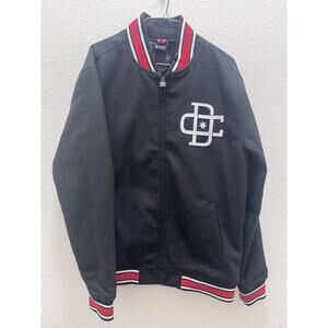 DC Shoes Black Red White Varsity Jacket Full Zip Logo Accents Band Collar Size L